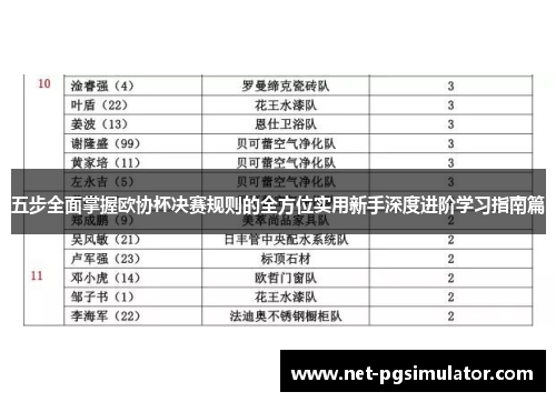 五步全面掌握欧协杯决赛规则的全方位实用新手深度进阶学习指南篇